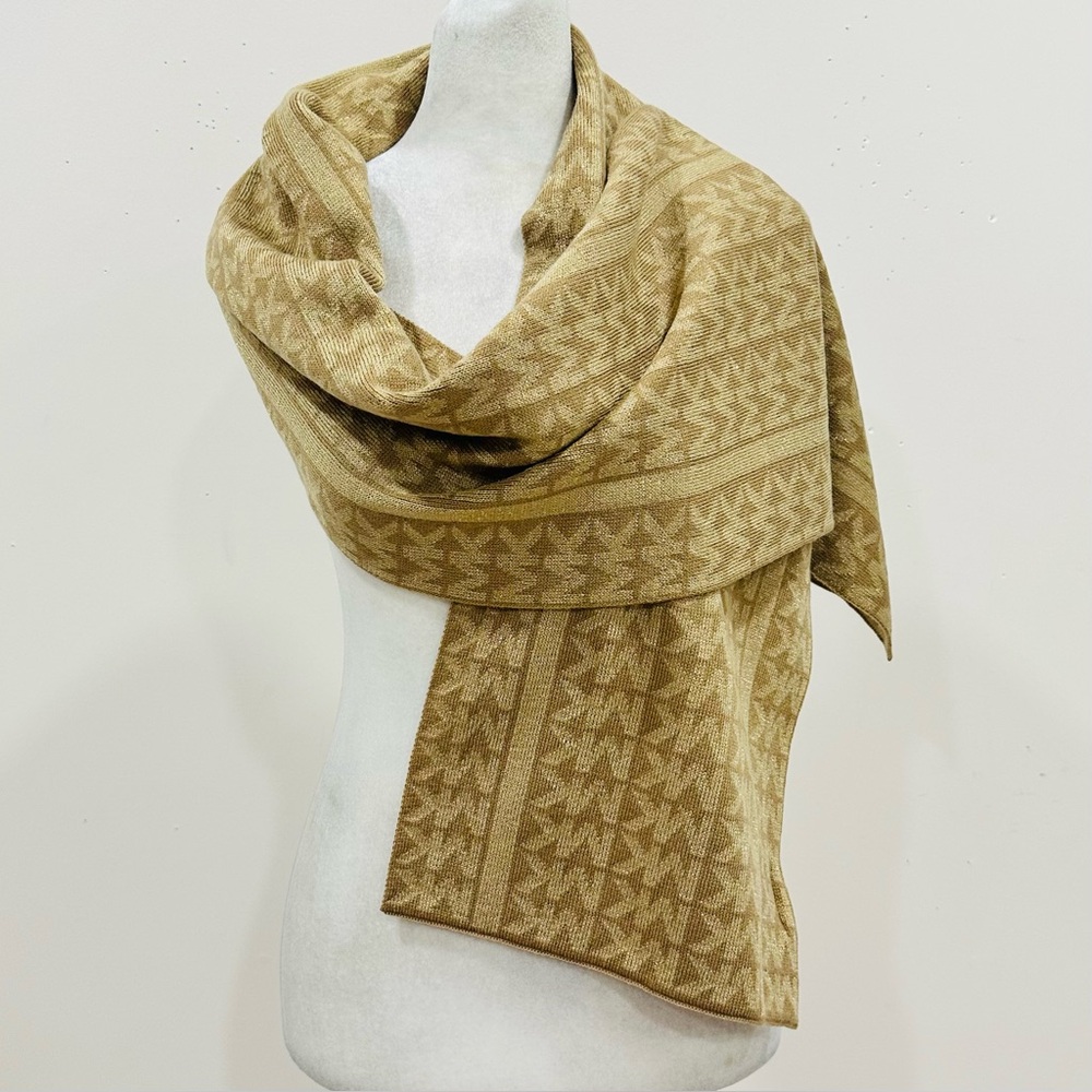 Michael Kors MK Signature Logo Gold‎ Glitter Scarf Designer 11x64